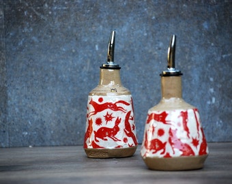 Ceramic oil bottle - Ceramic cruet set - rustic kitchen - olive oil dispenser - house warming gift - Oil Dispensing Cruet - Claylicious