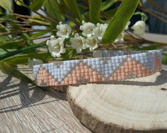 Woven bracelet, blue, salmon