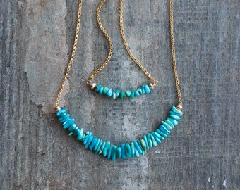 Turquoise Bar Necklace, December Birthstone, Genuine Arizona Turquoise, Real Turquoise Jewelry, Rustic Raw Turquoise Jewellery, Gift for Her