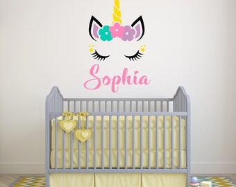 Girls Name Unicorn Stickers - Personalized Wall Decal - Full Color Unicorn Wall Mural - Unicorn Wall Art - Unicorn Girl Decor NC55