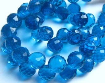 1/2 Strand of Neon Apatite Blue Hydro Quartz Faceted Onion Briolettes 8mm Semi precious Gemstone Beads