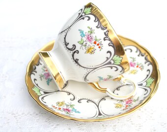 TEA CUP, Vintage, English Fine Bone China, Footed Tea Cup and Saucer Duo by Tuscan, Gifts for Her, Replacement China - c. 1947+