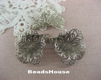10pcs Silver Plated Flower Beadcaps Filigree Finding.