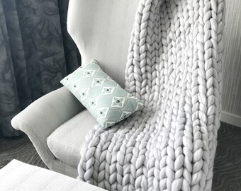 Super Chunky Handmade Knit Blanket/Throw - Merino Wool