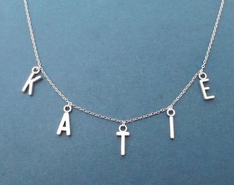 Personalized, Letter, Initial, Name, Silver, Necklace, Choker, Capital letter, Alphabet, Necklace, Best friends, Gift, Jewelry