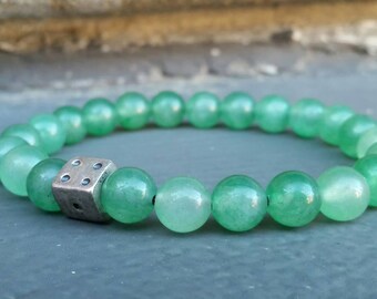 Green Aventurine Dice Power Bracelet, Healing Crystals, Good Luck, Gambling, Abundance, Money, Fortune, FREE USA SHIPPING