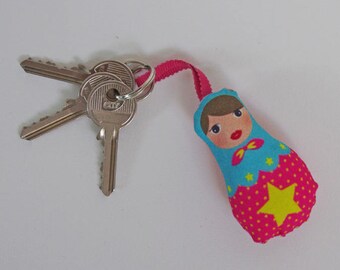 Pink star matryoshka Keychain yellow
