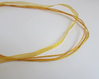 OCHER 2 waxed cotton thread and organza Ribbon necklaces-43 cm