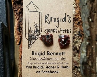 Raw Red Garnet Stud Earrings