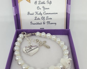 Girls First Holy Communion Pearl Beaded Bracelet Favour Present Gift