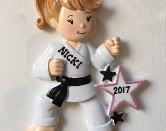 Black Belt Girl,Tae Kwon Do, Kung Fu, Judo Karate, Jujutsu, Fujitsu Sports- Personalized Christmas Ornament