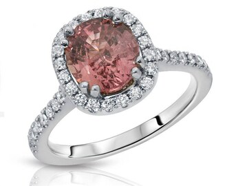 Natural Unheated 2.17 ct Padparadscha Sapphire and Diamond Ring