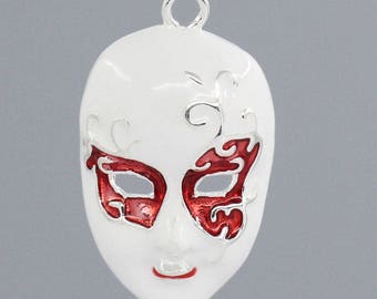 White and red enameled mask T 13 charm
