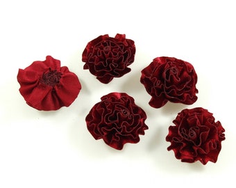 Set of 6 flower satin fabric and glitter - Red