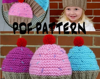INSTANT DOWNLOAD Cupcake Hat Knitting Pattern,Knit Cupcake Hat Pattern,Knit Toddler Hat Pattern,Knit Kids Hat Pattern,Knit Girls Hat Pattern