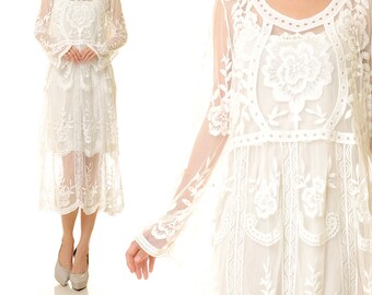 Boho Lace Dress | Bohemian Lace White | Lace Wedding Dress | Lace White Long Dress | White Lace Maxi Dress | Lace Boho Long Dress 8189
