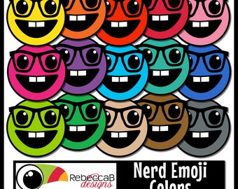 Emoji Clip Art, Nerd Emoji Faces, Emoji, Nerd Face Clip Art, Emotion Clip Art, Colored Emoji, Commercial Use, Instant Digital Download