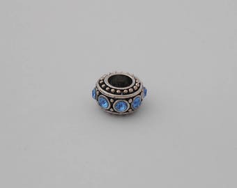 Bead spacer European Bracelet Charm 11mm blue rhinestones