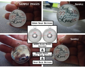 Snap Buttons Included 30mm Snap Button Bases 30mm Glass Dome Cabochons & Double Sided Circle Adhesive Tapes 30MM Snap Button Kit Sweet Gifts
