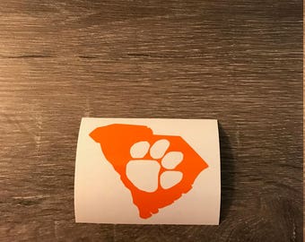 South Carolina Clemson Paw Print Vinyl Decal, Yeti Decal, Laptop Decal, Cell Phone Sticker, Car Decal