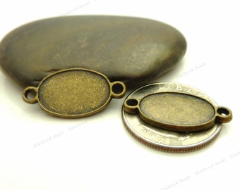 Bulk 30 Oval Cabochon Connector Settings - 2 Sided - Antique Bronze Tone - Fits 16x12mm Cab, Bezel Trays, Cameo Base, Pendant Blank - BH4