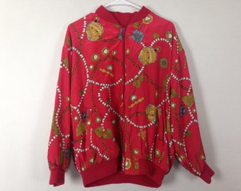 red royalty chain n jewels windbreaker bomber jacket size M