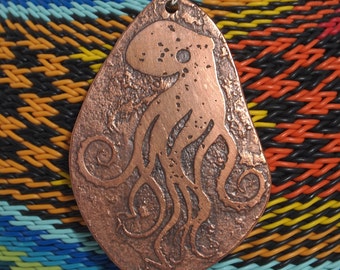 Octopus Etched Copper Necklace