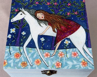 Horse Large Jewelry Box, Girl and Horse Trinket Box, Jewelry Organizer, Jewellery Box