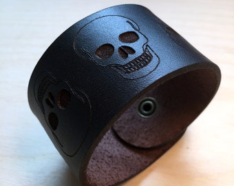 Laser cut Skull Leather Cuff