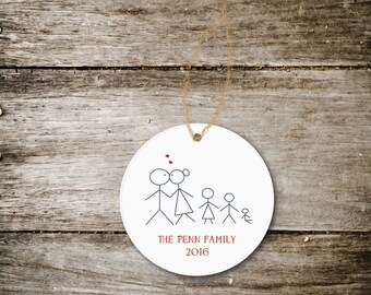 Christmas Ornament, Family Christmas Ornament, Personalized Family Ornament, Stick Figures, New Baby, New Family, Christmas Gift