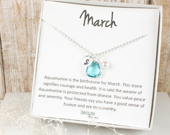 March Birthstone Personalized Silver Necklace, Aquamarine Silver Necklace, Personalized Silver Necklace, March Birthday Gift #869