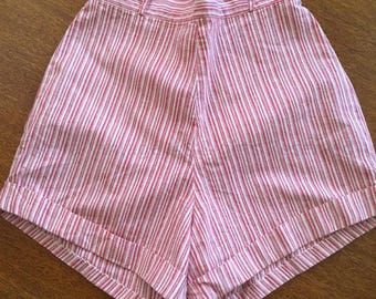 1950s Short Stuff by Wolfson Red and White Stripe High Waist Shorts-XS