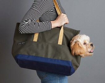 Canvas Pet Tote Olive & Navy - Dog Carrier