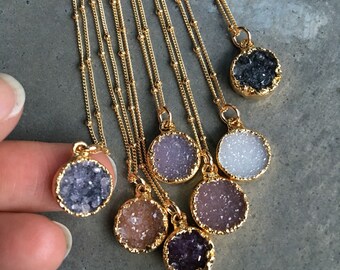 Natural Druzy Necklaces, Druzy Jewelry, Crystal Druzy, aunt gift, bridesmaids jewelry