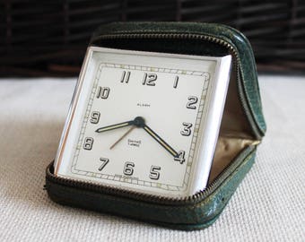 Vintage alarm mechanical clock travel clock Smiths England 7 jewels square clock shelf office decor desk decor English clock gift for him