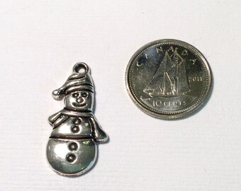 Snowman charm - winter charm - silver snowman charm - antiqued silver tone charm