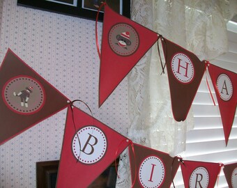 Sock Monkey Printable DIY Happy Birthday Banner