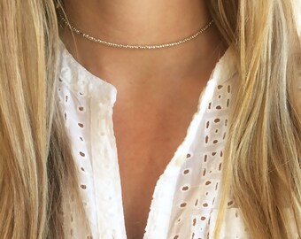 Tiny beaded choker, silver beaded choker, silver choker, dainty choker, silver necklace, gift for her, simple choker, beaded choker, boho