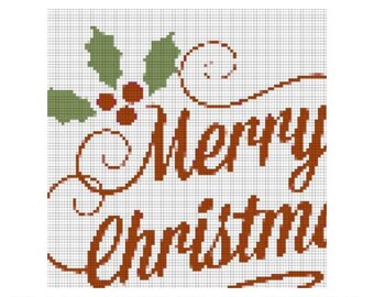 Merry Christmas Cross Stitch Pattern, Needlepoint, Embroidery