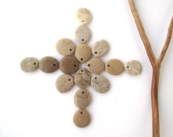 Stone Beads Pebble Beads Mediterranean Natural Beach Stone Beads Top Drilled Rock Pairs Diy Jewelry OATMEAL LOT 19-22 mm