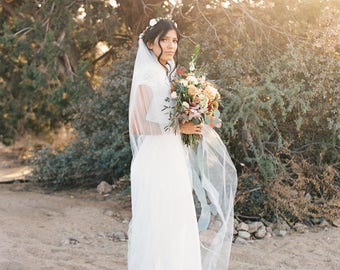 cathedral wedding veil with blusher | medieval circlet veil | chapel veil | long veil | bridal flower crown veil | wedding veil boho | TULLE