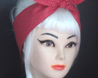Rockabilly Pin-up Polka dots Red Headband Headscarf Wrap Tie Vintage Retro Style 50s