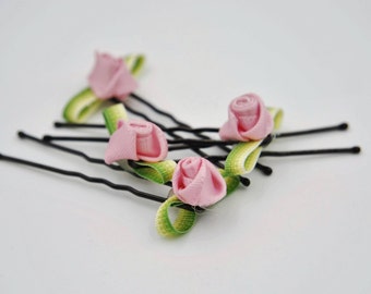 pink rose hair pin, small pink flower hair pin, pink floral hair pin, small rose hair pin, light pink hair pin, decorative hair pins