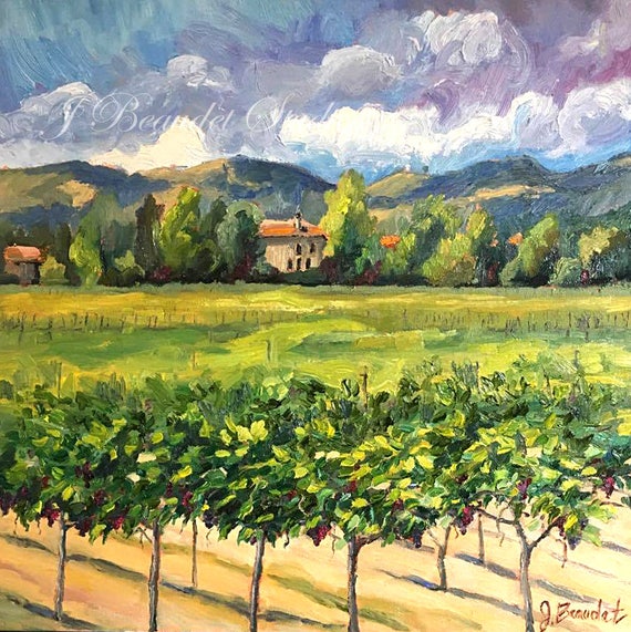 Original Oil Painting Winery Vineyard impressionist art