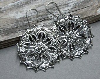 Silver Gipsy Earrings/Boho Bohemian Earrings/Large Light Weight Silver Earrings/Large Silver Earrings