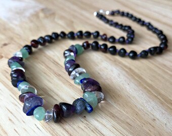 Headache Relief Necklace for Migraines - gemstones for headaches, migraines, shoulder pain, natural pain relief, adult amber necklace
