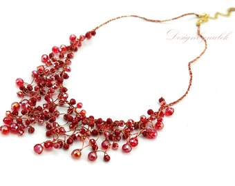 Siam crystal hand knotted on silk necklace.