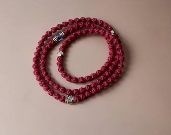 Orthodox Wool thin Prayer Rope_Komboskini_Chiotki 100 knots dark red Handmade, metal spacers,glass bead, metal crosses, no Tassel. Blessed