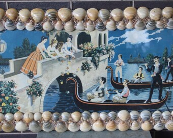 Saint-Valentin coquillage encadré FOLK ART coquillage Rare art marin années 1950 gros