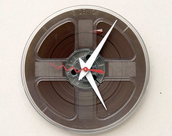 Analog inspired clock, Recycled magnetic tape reel clock, reel to reel clock, analog birthday gift, gift for him, gift for her, industrial